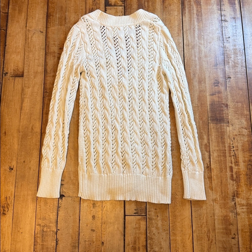 Vintage Old Navy Cream V-Neck Cable knit Sweater Large cotton vintage - Picture 5 of 5